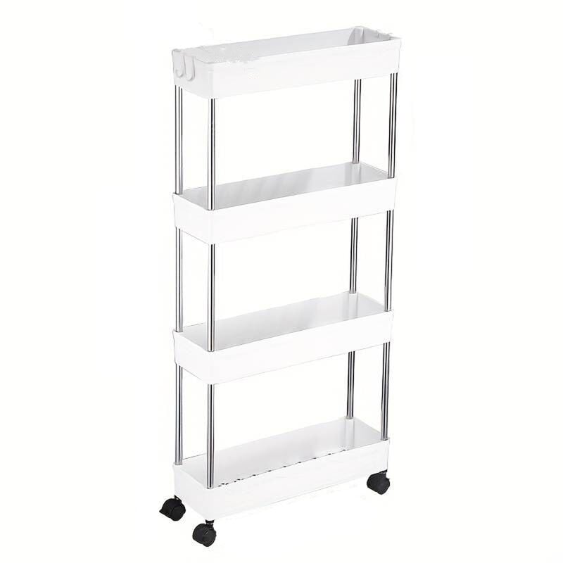 foto del prodotto bes carrello portaoggetti 4 ripiani carrellino cucina salvaspazio ruote slim bianco