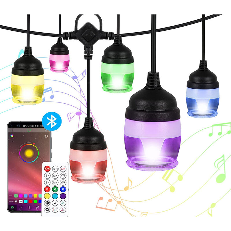 foto del prodotto bes catena luci esterno multicolor bluetooth 10.5m lampadine smart decorative musica