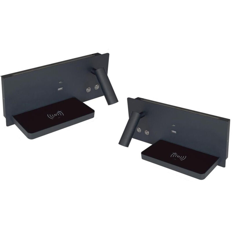 foto del prodotto bes coppia applique lampada letto parete ricarica wireless nero luce naturale