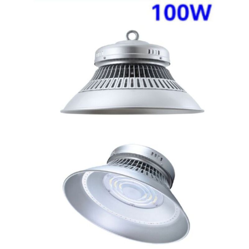 foto del prodotto bes faro industriale campana 100w cappellone silver lampada sospensione luce fredda