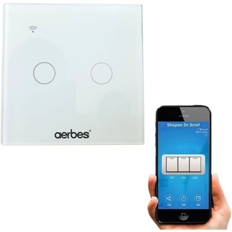 foto del prodotto bes interruttore touch intelligente smart controller app 2 vie bianco vetro