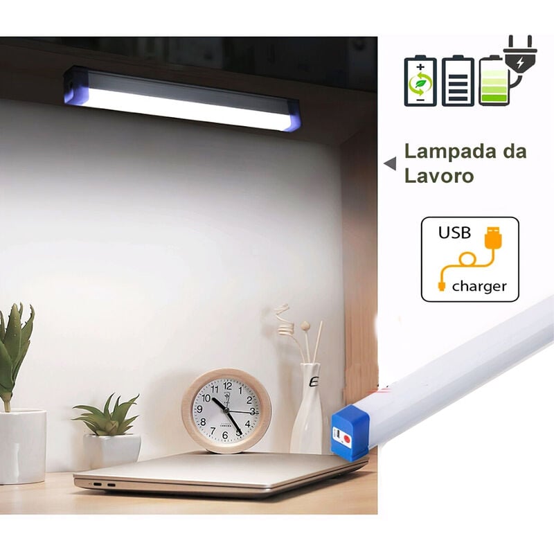 foto del prodotto bes lampada emergenza led 32cm magnete ricaricabile usb torcia lavoro portatile