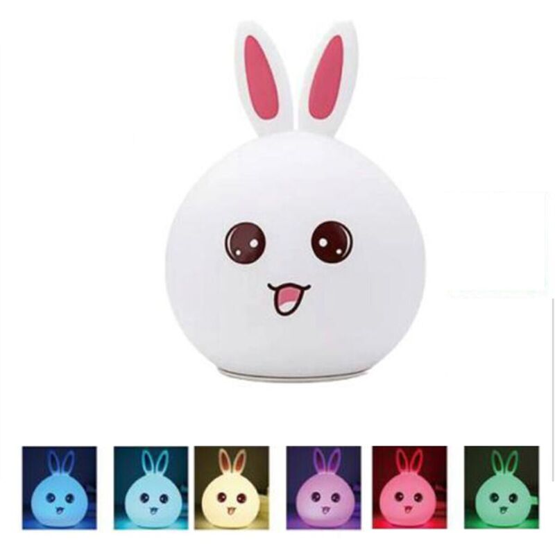 foto del prodotto bes lampada notturna da tavolo per bambini morbida silicone rgb touch led coniglio