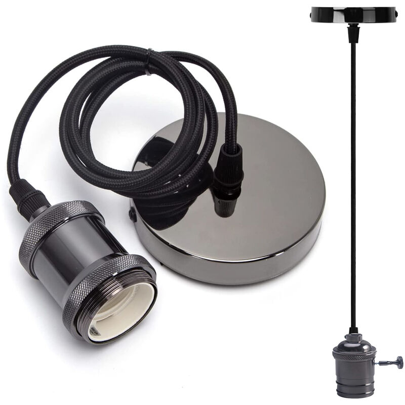 foto del prodotto bes lampadario portalampada a sospensione 2m vintage nero effetto metallo e27 60w