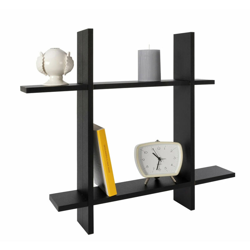 foto del prodotto bes libreria parete legno nera 2 ripiani moderna scaffale muro sospeso