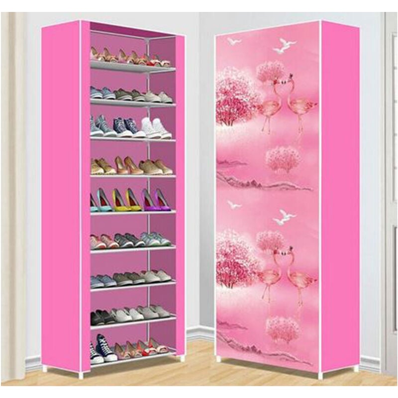 foto del prodotto bes scarpiera salvaspazio tessuto 10 ripiani scaffale portascarpe tnt rosa flamingo