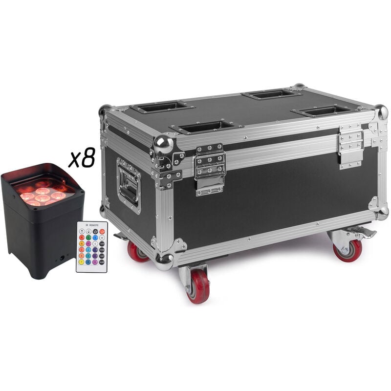 foto del prodotto bes set 8 fari par led rgb con baule valigia ricaricabile luci discoteca eventi