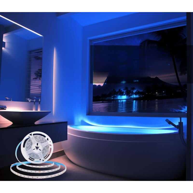 foto del prodotto bes striscia led luce blu 5mt 8w 24v smd 2835 autoadesiva telecomando interruttore