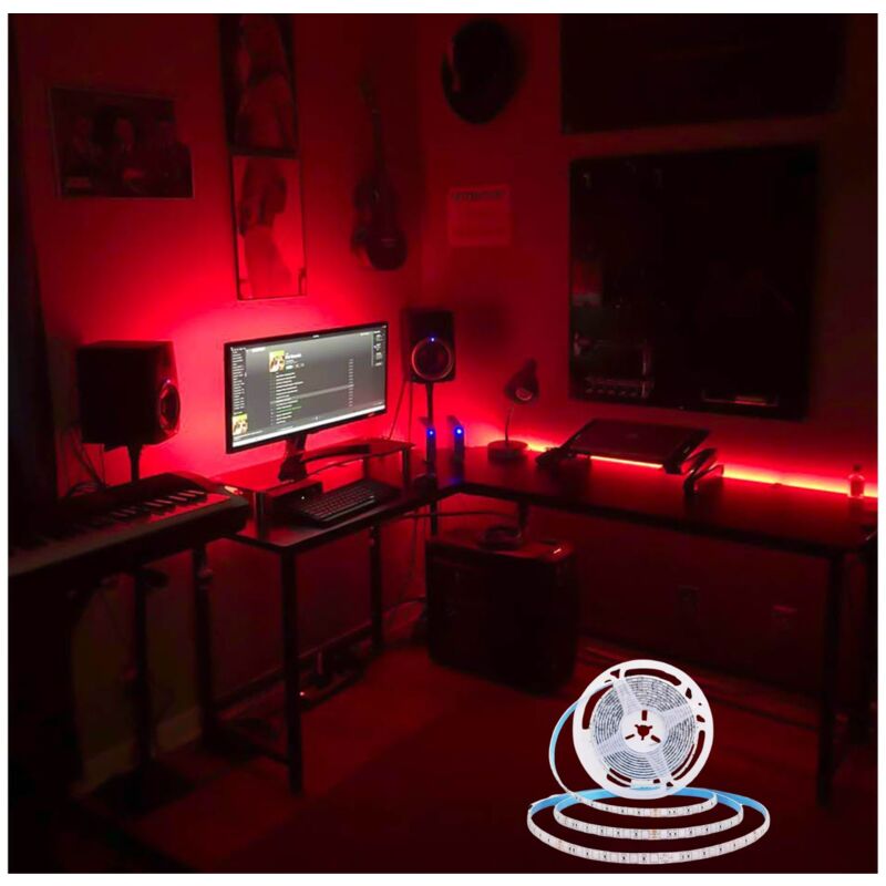 foto del prodotto bes striscia led luce rossa 5mt 8w 24v smd 2835 autoadesiva telecomando interruttore