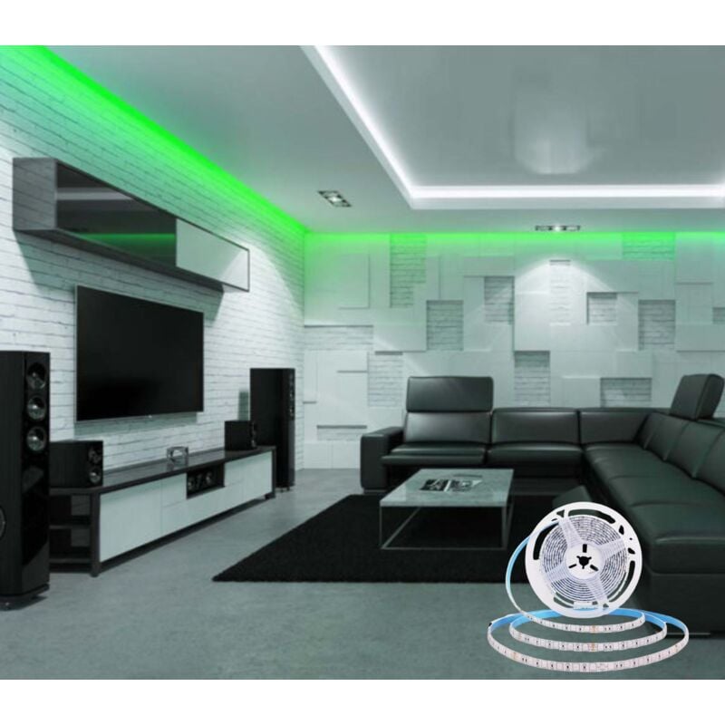 foto del prodotto bes striscia led luce verde 5mt 8w 24v smd 2835 autoadesiva telecomando interruttore