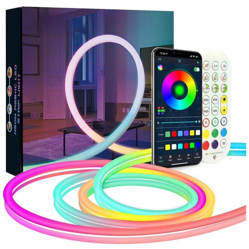 foto del prodotto bes striscia led neon rgbic flessibile 5m colorata dc24v app ip67 gommata dx3535