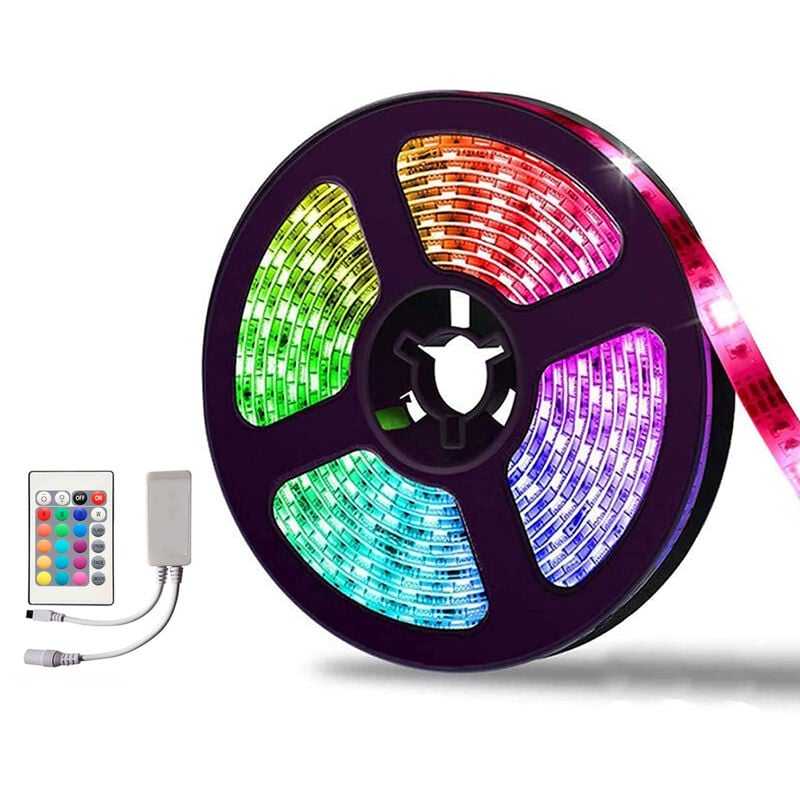foto del prodotto bes striscia led rgb adesiva 5m tagliabile con telecomando alimentatore 12v smd 5050