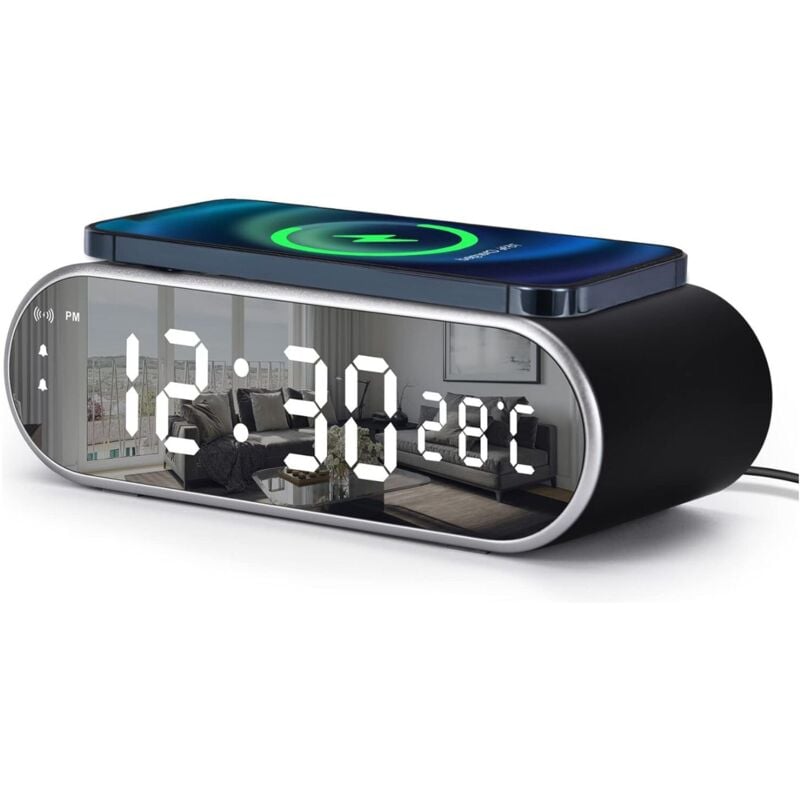 foto del prodotto bes sveglia con ricarica wireless adattatore orologio specchio caricatore smartphone