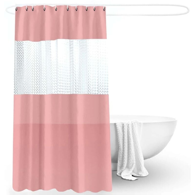 foto del prodotto bes tenda doccia antimuffa 180x200cm impermeabile rosa anelli bagno vasca peva 03349