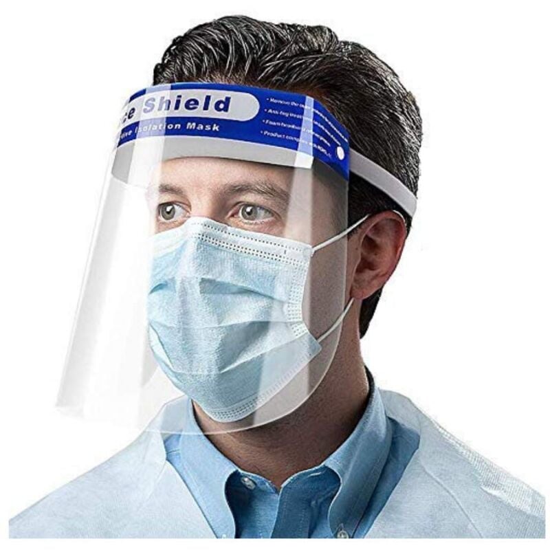foto del prodotto bestie visiera protettiva regolabile trasparente in plastica con elastico per prevenire la saliva, gocciolina confezione da 10 pezzi 