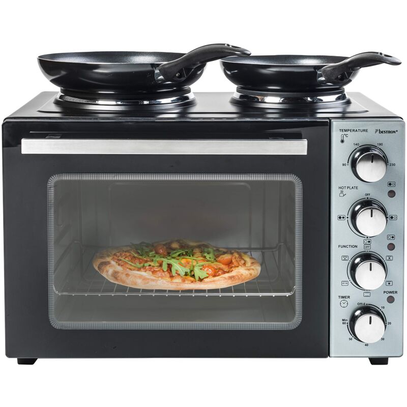 foto del prodotto bestron cucina compatta con forno e doppia piastra, crispy co, 3200 watt, nero