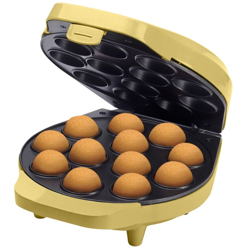 foto del prodotto bestron macchina per cake pop di dal design retr , con maggiordomo per cake pop, forchetta e 12 bastoncini per cake pop, 700 w, colore giallo
