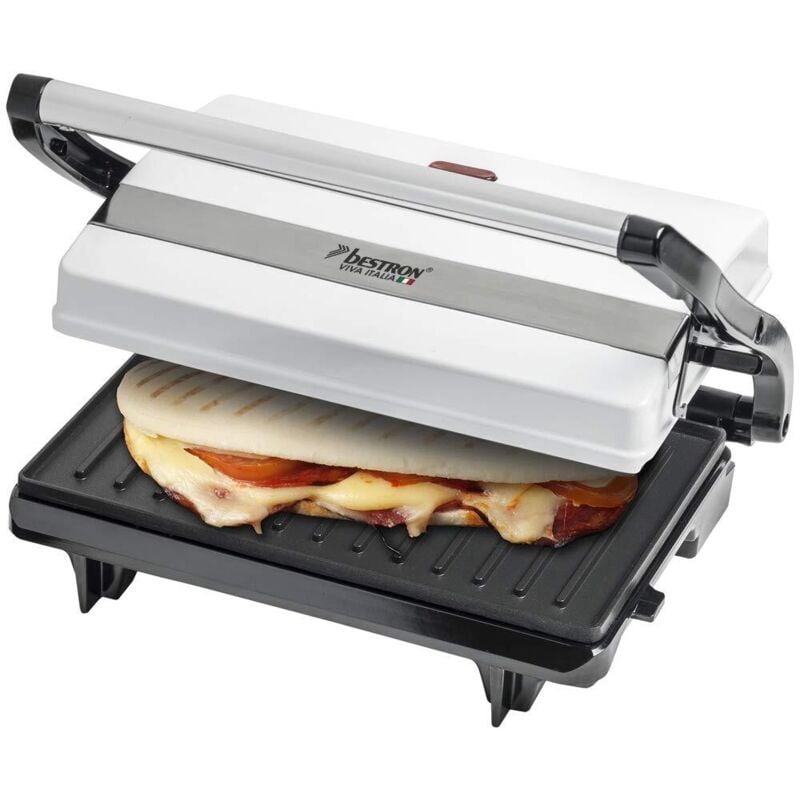 foto del prodotto bestron piastra tostapane, griglia per panini con vassoio di raccolta, macchina per panini con impugnatura cool touch e rivestimento antiaderente,