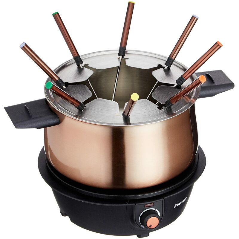 immagine 0 del prodotto bestron set per fonduta elettrico, macchina per fonduta fino a 8 persone, con 8 forchette per fonduta e termostato continuo, incluso paraspruzzi,