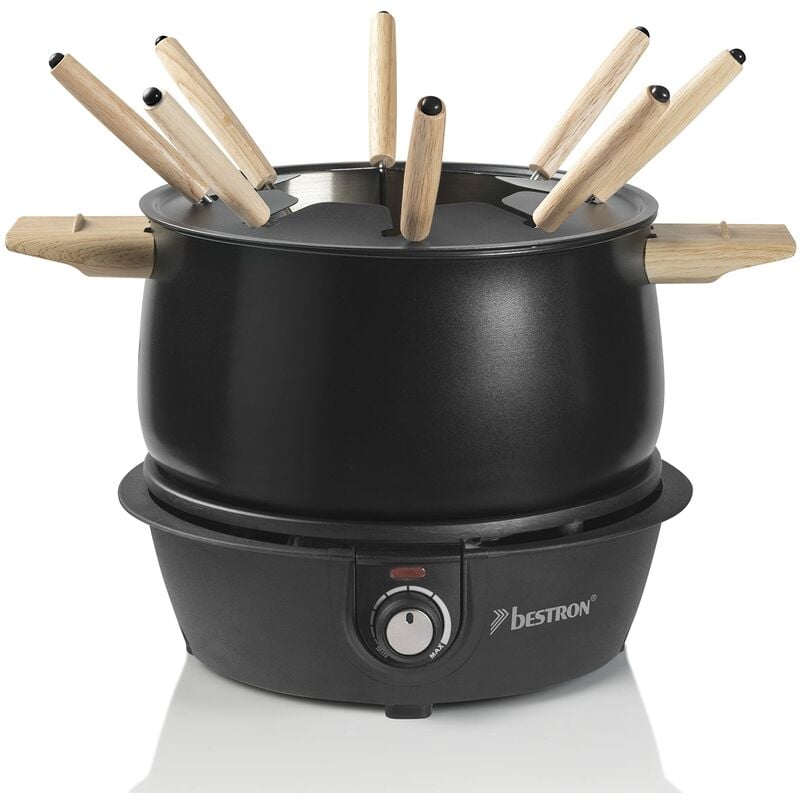 foto del prodotto bestron set per fonduta elettrico, macchina per fonduta fino a 8 persone, con 8 forchette per fonduta e termostato continuo, incluso paraspruzzi,