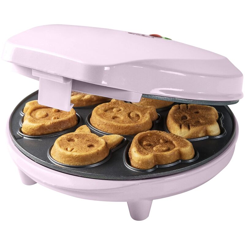 foto del prodotto bestron waffle maker con motivi di animali, piastra per waffle mini biscotti a cialda, indicatoro luminso rivestimento antiaderente, 700 watt,