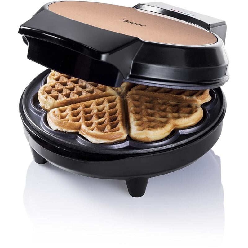 foto del prodotto bestron waffle maker, piastra per waffle a forma di cuore, macchina per waffle con antiaderente indicatoro luminso, collezione copper collection,