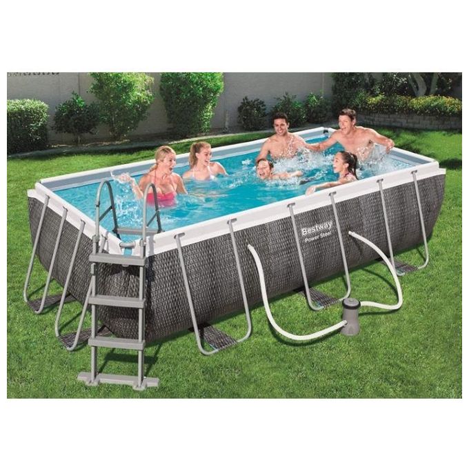 foto del prodotto bestway 56722 piscina power steel rettangolare 404x201x100 cm colore rattan grigio scuro con pompa filtro
