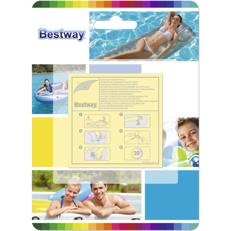 foto del prodotto bestway 62068 10 pz toppa toppe pesanti autoadesive 42 cmq di riparazione per piscine grandi