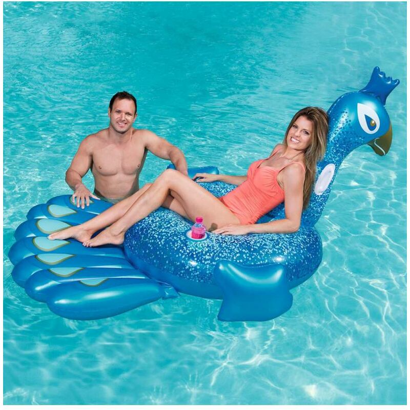 foto del prodotto bestway gonfiabile cavalcabile pavone glitter blu 198x164 cm
