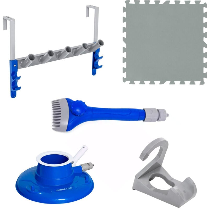 foto del prodotto bestway pack manutenzione piscina kokido aspiratore, spazzola per pompa filtro, tappetino di base, organizer e supporto per tubo