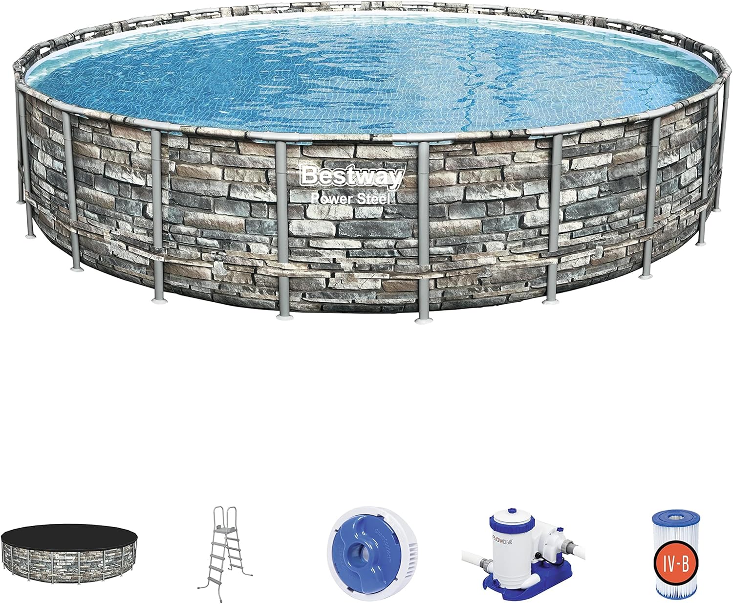 foto del prodotto bestway piscina tonda fuoriterra power steel cm. 671x132, effetto pietra rotonda