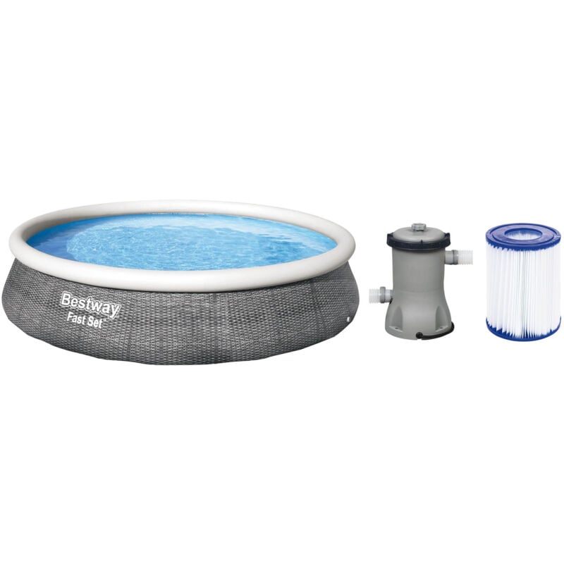 foto del prodotto bestway piscina tonda gonfiabile fuori terra rattan grigio 396 x h84 cm