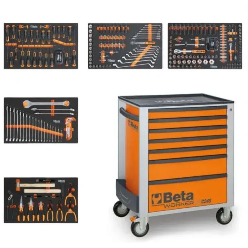foto del prodotto beta bw 2400s 7 e m cassettiera mobile arancione con assortimento in termoformati 309 pz.