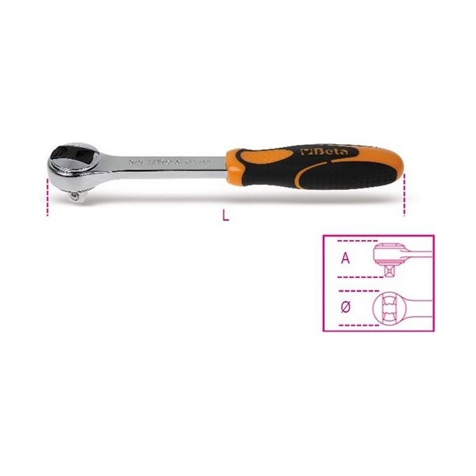 foto del prodotto beta chiave a cricchetto reversibile acciaio cromato con impugnatura in bimateriale - meccanismo a 72 denti -uni-iso 3315 din 3122 -