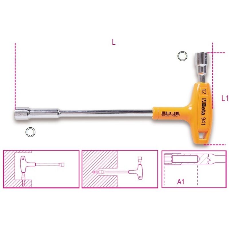 foto del prodotto beta - chiavi a pipa esagonali-poligonali con impugnatura di manovra mm 12x12 art. 941