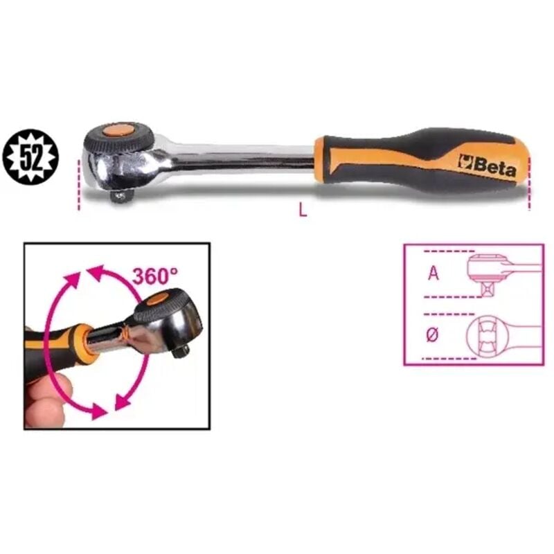 foto del prodotto beta tools cricchetto rotante reversibile 3 8 beta 910 58 222 mm