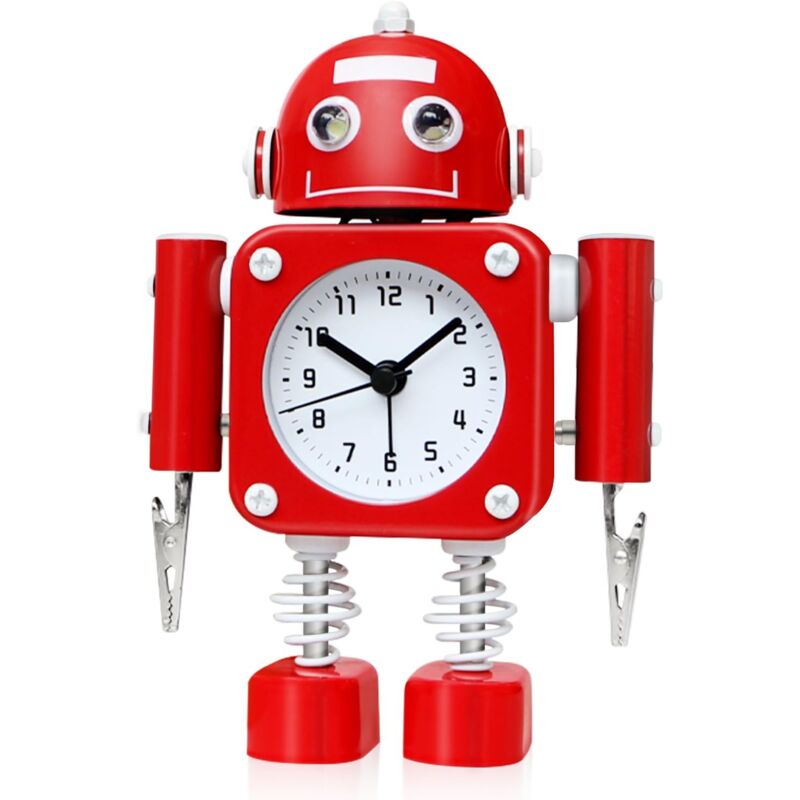 foto del prodotto betus sveglia robot no tickle in acciaio inossidabile sveglia con luce lampeggiante e clip da mano rosso rubino 