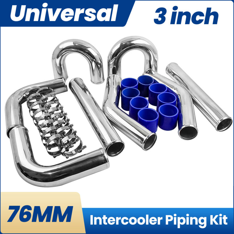 foto del prodotto bfo 3 76mm alluminio universale intercooler tubazioni tubi kit blu tubo in silicone