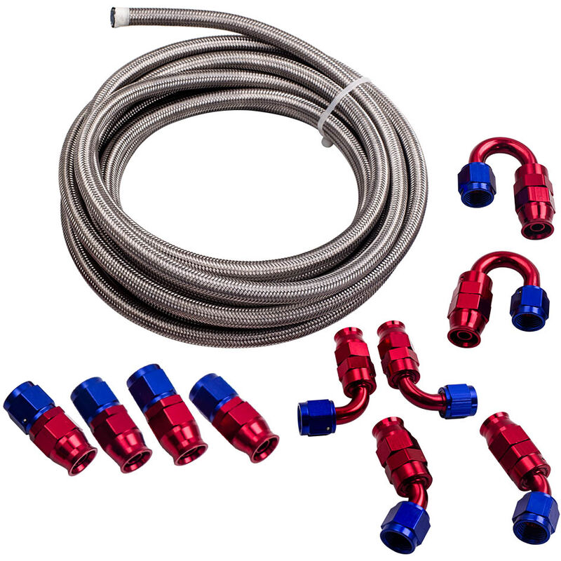 foto del prodotto bfo stainless steel ptfe fuel line hose 6 meter an6 6 an swivel fitting return setan6 6an,an 6 red swivel fitting stainless steel braided fuel