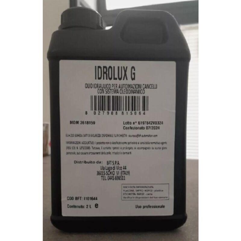 foto del prodotto bft idrolux g olio idraulico per automazioni cancelli con sistema oleodinamico 2 lt i101644