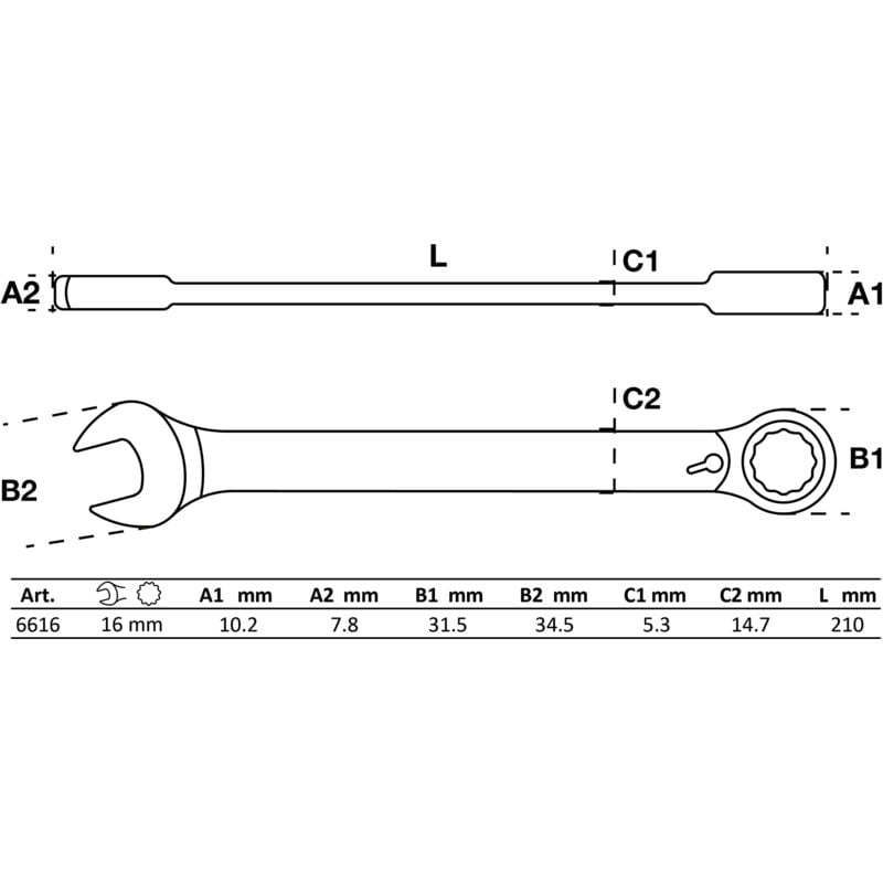 foto del prodotto bgs 6616 chiave combinata a cricchetto reversibile 16 mm