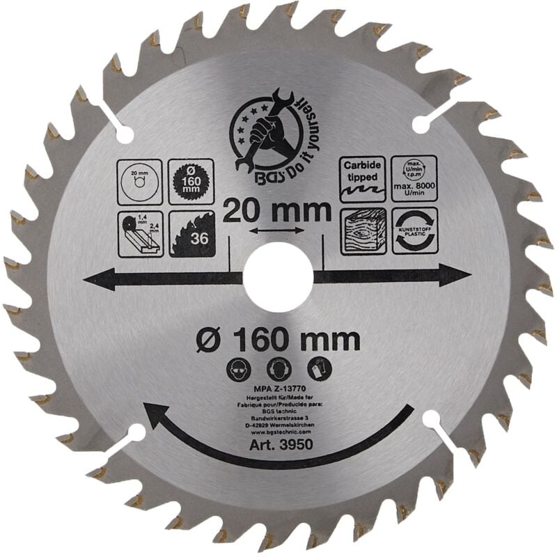 foto del prodotto bgs punta in carburo di lama per sega circolare, 160 x 20 x 1.4 x 2.4 mm
