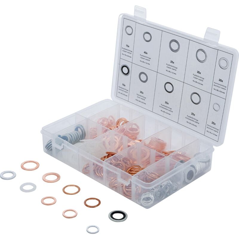 foto del prodotto bgs technic assortimento anelli di tenuta rame, alluminio, nylon 250 pz.