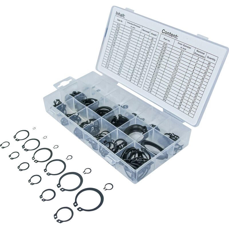 foto del prodotto bgs technic assortimento anelli seeger esterni anelli d arresto 3 32 mm 300 pz.