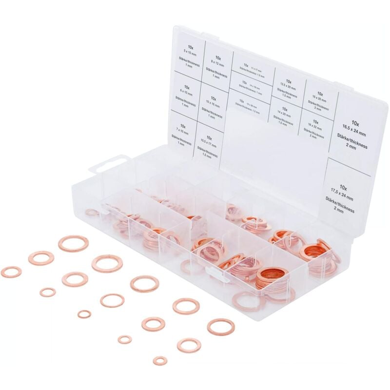 foto del prodotto bgs technic assortimento bgs di anelli, rondelle, 150 guarnizioni in rame