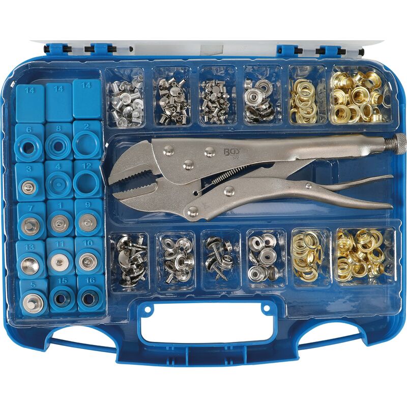foto del prodotto bgs technic assortimento c pinza autobloccante e occhielli 275 pz.