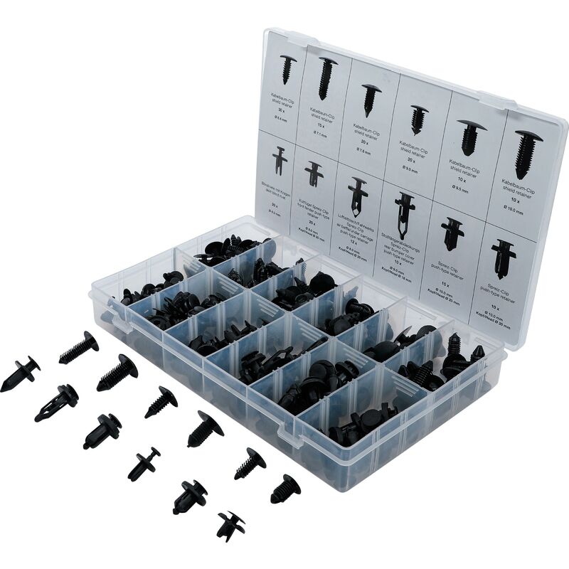 foto del prodotto bgs technic assortimento clip a espansione in abete e plastica universale 192 pz.