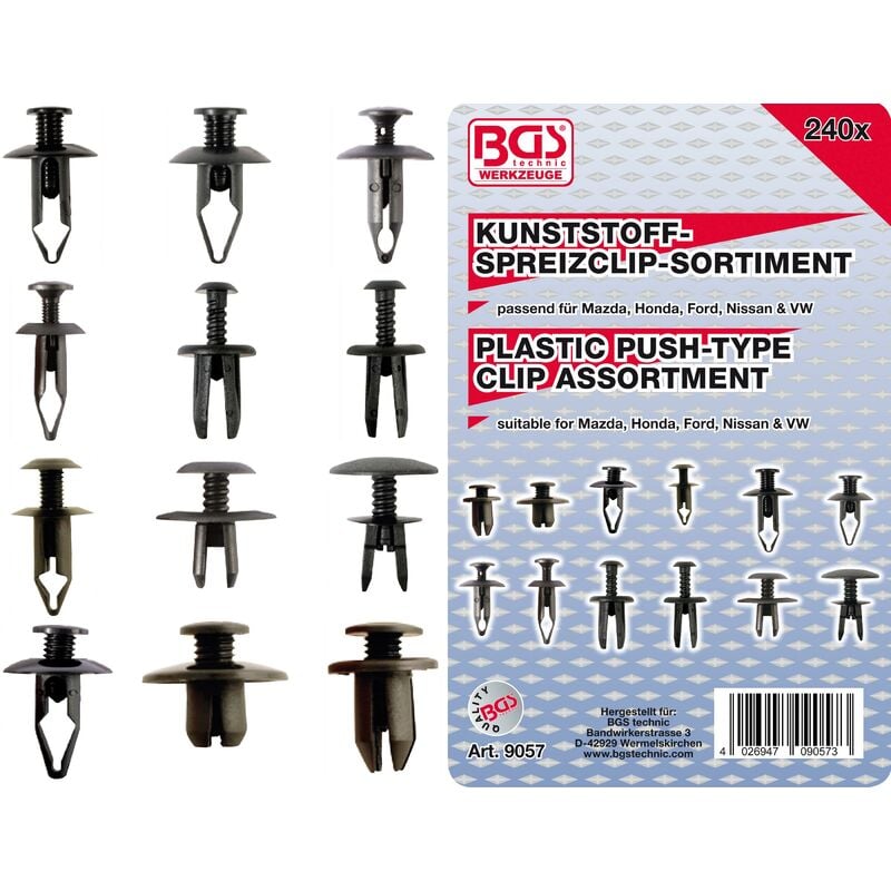 foto del prodotto bgs technic assortimento clip a espansione per mazda, honda, ford, nissan, vw 240 pz.