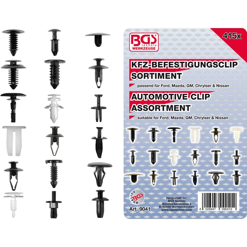 foto del prodotto bgs technic assortimento clip di fissaggio per ford, mazda, gm, chrylser, nissan 415 pz.