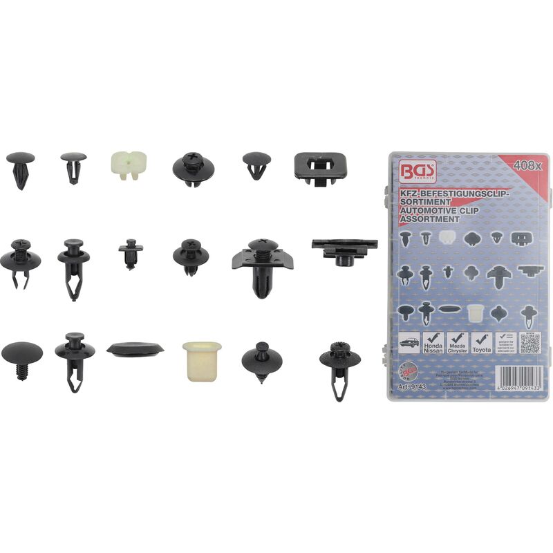 foto del prodotto bgs technic assortimento clip di fissaggio veicoli nissan 408 pz.
